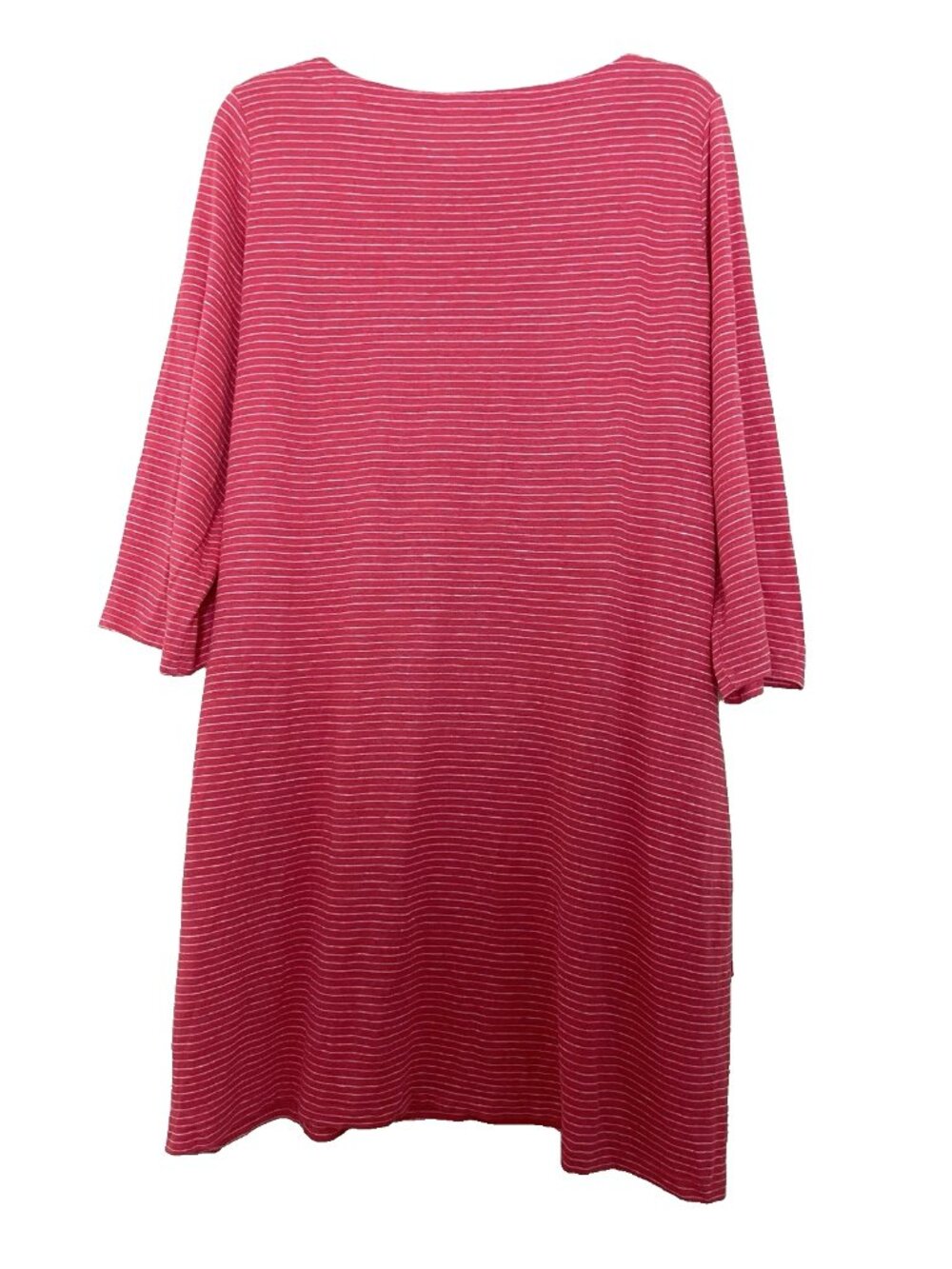 Eileen Fisher Dress Size 1X Red Striped Organic Linen Pockets 3/4 Sleeves - Picture 3 of 12